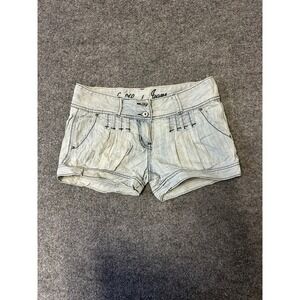 Silvian Heach Shorts Womens Size 31 Blue Light Wash Pleated Denim Casual Flaws